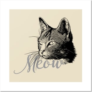 Beautiful and cute CAT HEAD with the word MEOW Posters and Art